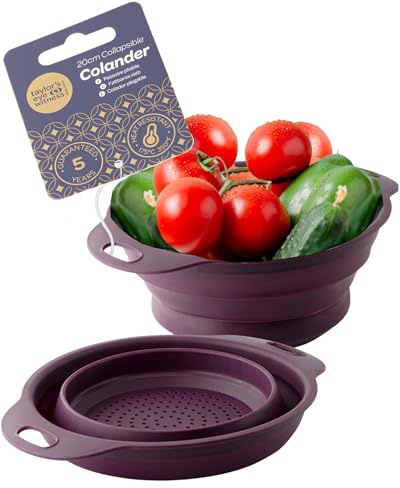 Compact 20cm Collapsible Colander - Space-Saving Kitchen Strainer for Pasta, Vegetables, & More. Durable, Flexible, Dishwasher-Safe Silicone Design. Easy to Use, Fold, Store & Clean. Mulberry