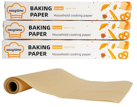 Backpapier Rolle 3er-Pack, 30 cm x 15 m, antihaftend, fettabweisend, hitzebeständig, mit Schneidehilfe, für Backen, Kochen, Grillen, Dämpfen und Heißluftfritteuse