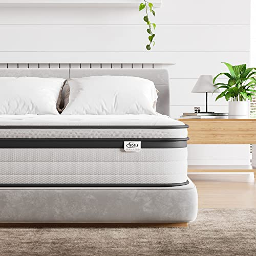 TeQsli King Size Mattress 5FT, 10.6 Inch Memory Foam Pocket Sprung Mattress Edge Support & Motion Isolation Spring Hybrid King Mattresses - Medium Firm Feel 150x200x27 cm