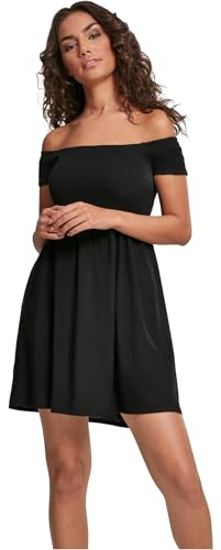 Urban Classics Femme Ladies Smoked Off Shoulder Dress Robe, Noir (Black 00007), M EU