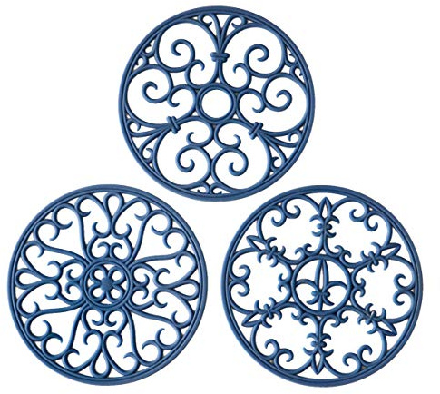 Silicone Trivet Mat - Hot Pot Holder Hot Pads for Table & Countertop - Teapot Trivet Kitchen Trivets - Non-Slip & Heat Resistant Modern Kitchen Hot Pads for Pots & Hot Dish Navy Blue Trivet Set of 3