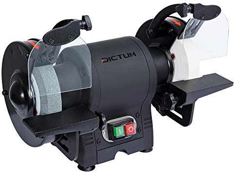 DICTUM Doppelschleifer DS-150 S – 250 W, 150 mm Schleifscheiben, verstellbare Werkstückauflagen, robuste Bauweise für präzises Schleifen