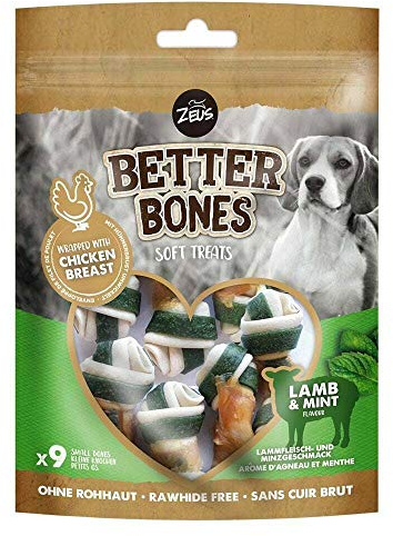 Golosina Masticable para Perros Zeus Better Bones, Cordero, Hueso Envuelto, 7,5 cm 9 pcs