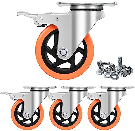 Firlarm - Lenkrollen mit Bremse 100mm, 4 Zoll 1600lbs 700 KG Schwerlast Rollen Transportrollen mit Feststeller (4er Pack)