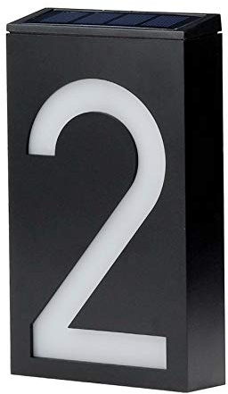 SPTECH LED Solar House Number Light doorplate, Garden Yard Building Door Wall Address Numbers lamp Sign Plate Solar Powered, LED Lighted Up Outdoor Plaque for Home House Street (Digital 2)