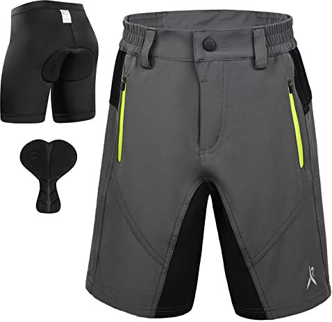 GJDAMFD Gepolsterte Kinder-Fahrradhose mit Polsterung, für Jungen, Teenager, Radfahren, Mountainbike-Shorts, Reißverschlusstaschen, Grau, Größe S