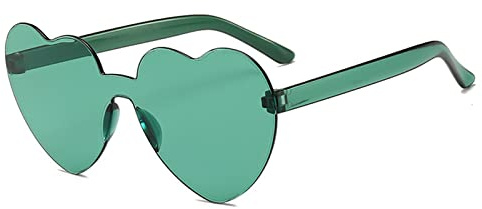 YOJUED Herz Sonnenbrille Randlose Candy Color Herzbrille für Damen Love Heart Shape Sunglasses (Grün)