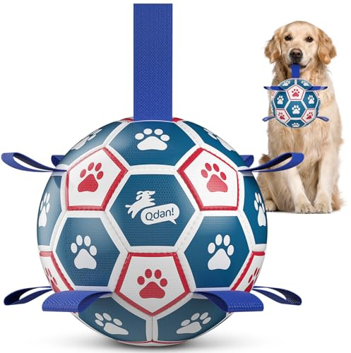 QDAN Large Dog Toys, 8 Inch Durable Balls for Dogs for Outdoor Indoor, Soccer Ball with Straps, Herding Balls, Interactive Toy for Tug of War, Dog Ball to Keep Them Busy (8 Inch)