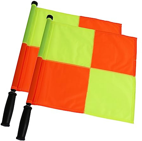 2PCS JAYO Professional Soccer Referee Flag for Official Events, Linesman Flag With PU Zipped Carrying Bag, Waterproof, Yellow and Orange Checkered Design