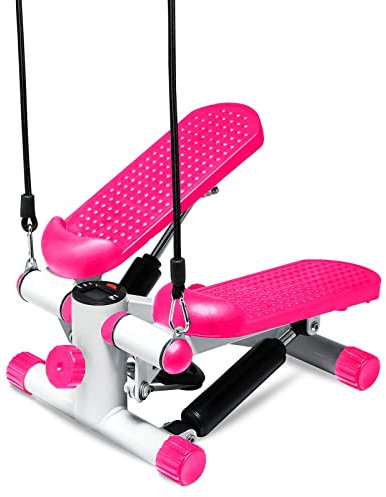 Lions Mini Stepper Exercise Machine - Fitness Cardio Exercise Stepper With LCD Display, Step Machine with Removable Resistance Bands for Home Gym, Anti-Slip Foot Pedal, Leg Toner Workout (Pink)