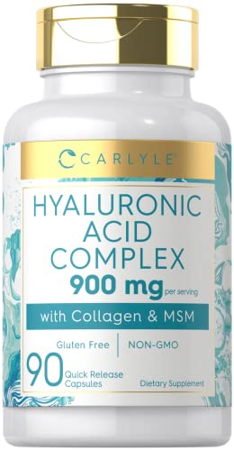 Carlyle Hyaluronic Acid Complex 900 mg | with Collagen and MSM | 90 Capsules | Non-GMO, Gluten Free Supplement