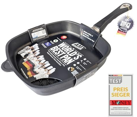 AMT Gastroguss The World´S [.] Square Frying pan with BBQ Rhombus Grill Base for induction, 28 x 28 cm, Height 5 cm, die-cast Aluminium, Lotan® Non-Stick Coating, AMZN-I-E285BBQ-US
