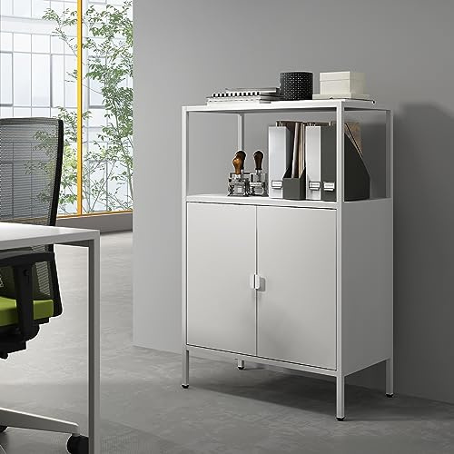 [en.casa] Armario de Oficina Hailuoto con Estante Regulable en Altura Mueble de Oficina Archivador de Estudio con 2+1 Compartimentos y 2 Puertas Acero 110 x 70 x 40 cm - Gris Claro