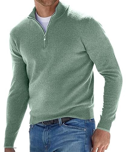 PODOLIXIA Jersey de punto para hombre Troyer de punto fino con cuello alto y cremallera, corte ajustado, jersey de punto, verde, XXXL