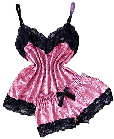 QWUVEDS Sexy Lingerie Women's for Sex Transparent Underwear Sports Bra Women's Dreamy Shorts Night Velvet Sexy V-Neck Romper Women's Underwear Camisole Pyjamas Exotic Underwear Women, pink, S