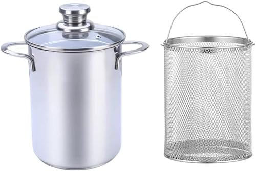 UNbit Pasta Pots 4.2L Asparagus Pot 304 Stainless Steel Asparagus Vegetable Steamer Pasta Cooker, Oil Deep Fry Pan Wit Basket and Lid for Home Kitchen Restaurant Cookware Pot