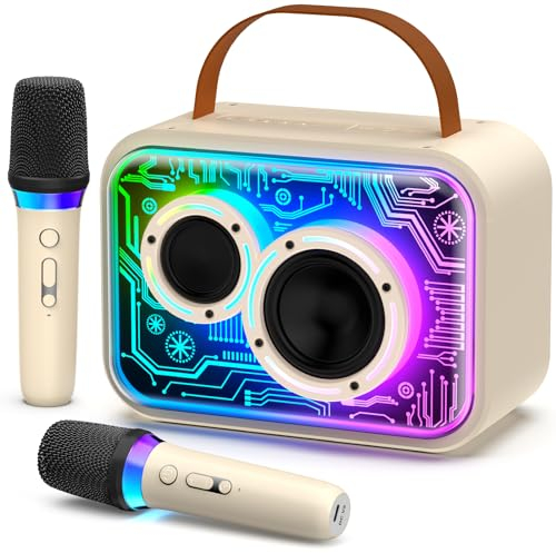 JYX Karaoke con 2 micrófonos para niños y Adultos, Luces LED y Sonido mágico, Karaoke Altavoz Bluetooth inalámbrico portátil Compatible con Fiestas en casa/Exteriores/Regalos/Decoraciones