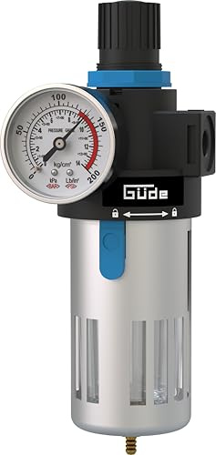 Güde Riduttore di pressione filtro 1/4 (filettatura di collegamento IG 1/4, massima pressione di esercizio 10 bar, per il montaggio su compressori/tubi dell'aria compressa, con separatore d'acqua,