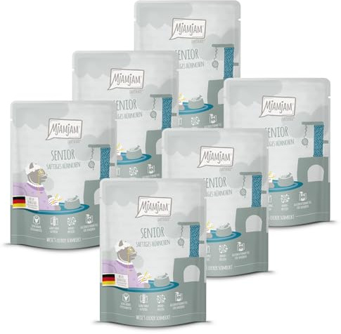 MjAMjAM - Premium Nourriture Humide pour Chats - Quetschieschie - Senior - Poulet juteux, Paquet de 6 (6x300g), sans céréales