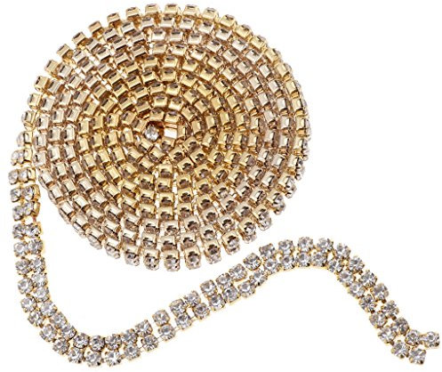 2 file di strass di cristallo vicino catena fai da te diamante maglia nastro 1 yard oro