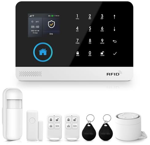 XNY Allarme Casa Senza Fili 4G, Allarme Casa WiFi con Controllo APP, Antifurto Casa Wireless, 8 Pezzi (Rilevatore di Movimento, Sensore per Porte e Finestre, Sirena, Telecomando) Compatibile con Alexa