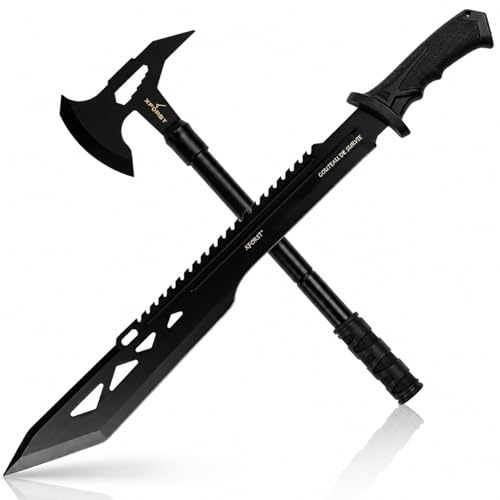 Xforst Ascia Accetta + Coltello 64,5 cm da giardino outdoor di alta qualità, Impugnatura in plastica e fodero in tessuto Oxford