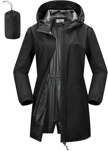 Outdoor Ventures Women's Waterproof Rain Jacket Packable Long Rain Coat