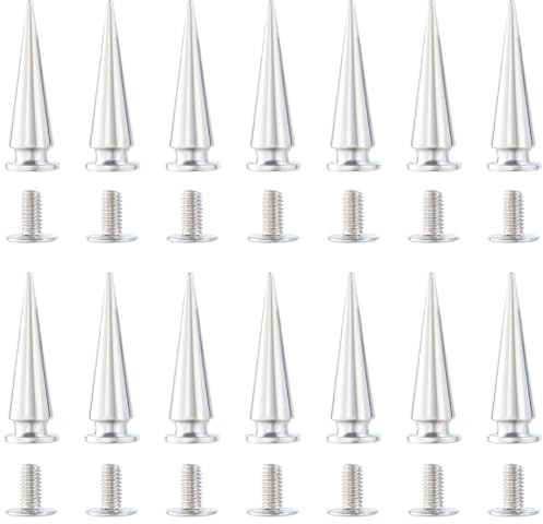 GORGECRAFT 1 låda 30 set 28 mm punk spikdubbar silvermetallisk metall trädkon skruv på kon läderarbete nitar för läder kläder jackor skor gör-det-själv hantverk