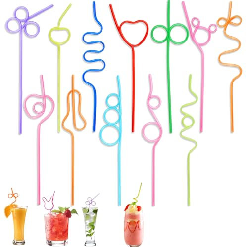 12 cannucce riutilizzabili a forma di riccio, cannucce colorate, 12 forme, per bevande fredde, decorazioni e cocktail, 10 colori