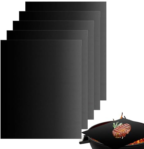 Alfombrilla para barbacoa, 5 alfombrillas antiadherentes para barbacoa, cubierta para parrilla, resistente al calor, antiadherente, juego de láminas de protección para el horno para chimenea y cocina