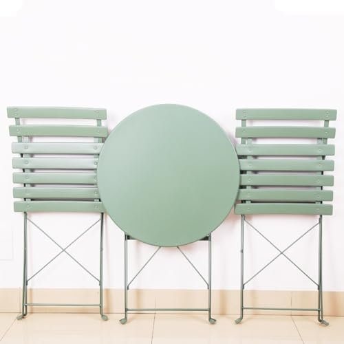 Klappbares Terrassen-Bistro-Set, Klapptisch aus Eisen und 2 Stühle für Balkon, Hinterhof, Veranda, wetterfeste Gartenmöbel-Sets für den Außenbereich, Grün - 1 Tisch + 2 Stühle (Grü