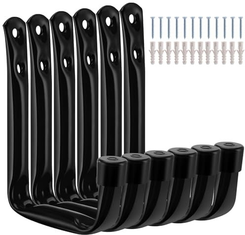 Mexgcom Garagen Wandhaken, 6 Stück Utility Haken zum Aufhängen von strapazierfähigen Gegenständen, Garage Haken für Gartengeräte, Sportgeräten, Schlauch, Schwarz, 11,5 cm x 9 cm