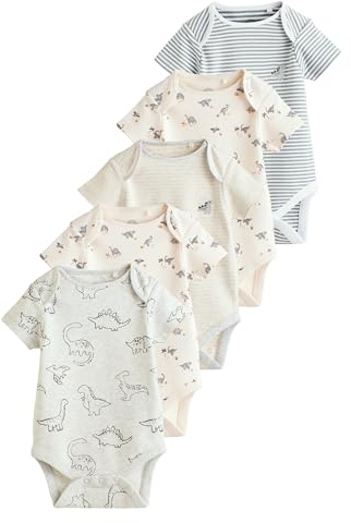 NEXT Bambini Confezione da 5 body a maniche corte per neonati Grey Dinosaur 9 Mesi-12 Mesi