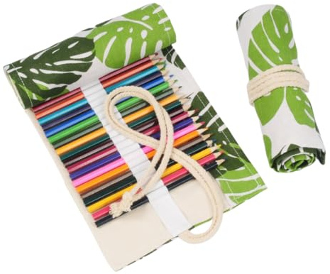 YISENJEE Rollo Estuche Para Lápices Estuche Para Lápices Con Diseño De Plantas, Lienzo, Bolígrafo, Cortina, Boceto, Rollo De Lápices-Monstera-12 Holes