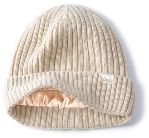 Hat Hut Bonnet d'hiver en Laine doublé de Satin avec Doublure en Soie Chaude en Tricot de Laine pour Homme et Femme, Wool Beanie Unisexe