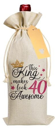40th Birthday Gifts for Men, Drawstring Wine Gift Bag with Label and Rope, Funny 40th Birthday Wine Bag Gifts for Party Decorative, Best Friend, Fathers, Brotherly, Men Personalised Birthdays Gift