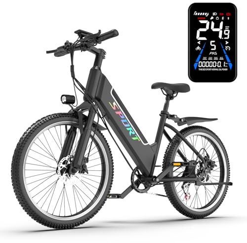 DEEPOWER Vélo électrique 26 avec batterie amovible 48 V 10 Ah, autonomie de 30 à 45 km, 7 vitesses, suspension avant, vélo électrique de montagne pour adultes