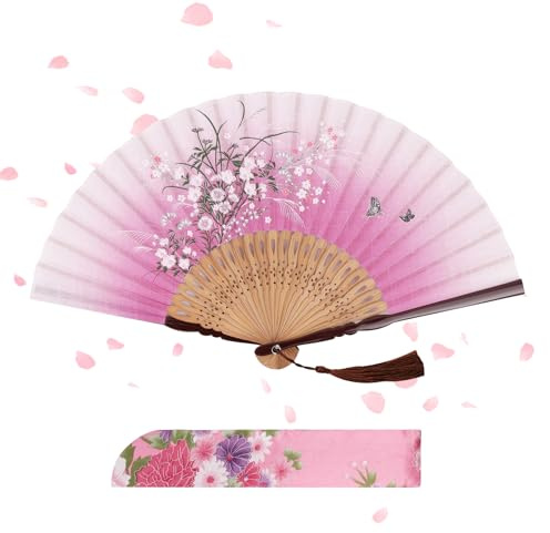 Alaoo Ventaglio Stile Cinese Pieghevole, Ventaglio Pieghevole a Mano, Ventaglio Pieghevole con Nappa, Ventaglio da Portatile, Confezione Regalo, Adatto per Regali, Matrimoni, Feste,Decorazioni(Rosso)