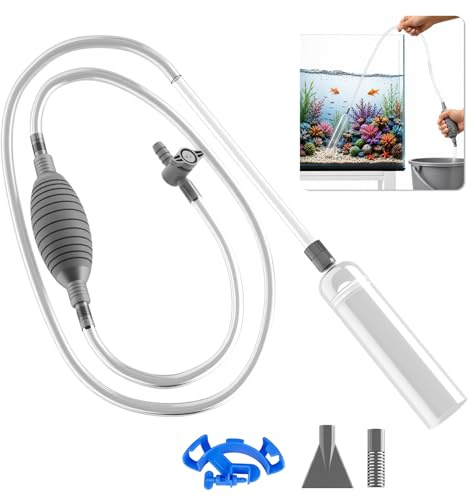 3 in 1 Fish Tank Syphon Pump Kit, 2.6m Aquarium Syphon for Water Changing - Fish Tank Cleaner with Gravel Washer Duckbill Head and Hose Holder, Practical Aquarium Accessories Fits Small to Large Sizes