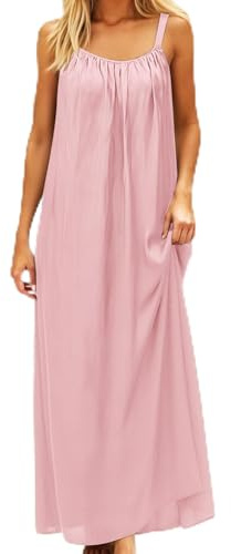 Vestito Estivo Donna Lungo Lino Abito - Casual Tinta Unita Senza Maniche Loose Maxi Abiti Schienale con Cordino Come Copricostume da Spiaggia, Casa, Abbigliamento per Vacanze E Tempo Libero