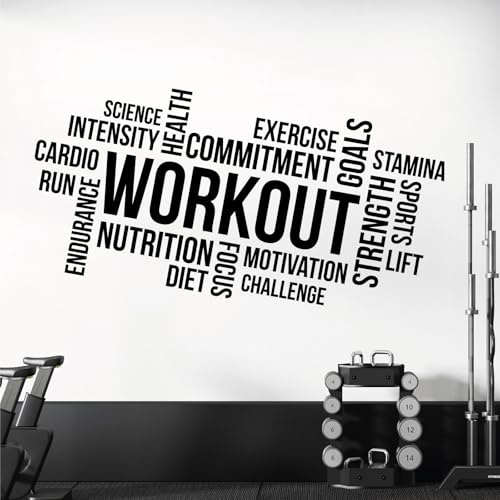 Gym Wall Art Sticker - Workout, Nutrition, Diet, Intensity, Endurance, Commitment, Goals... - Motivational Quote [XLarge] [Black]