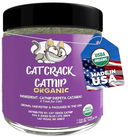 Cat Crack Organic Catnip, 100% Natural Cat Nips Organic Blend that Energizes and Excites Cats, Used for Cat Play, Training, & New Catnip Toys (1 Cup)
