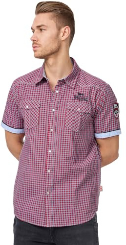 Lonsdale London Berny Hombre Camisa Manga Corta Rojo 100% algodón Estrechos