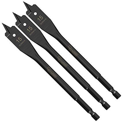3 x SabreCut SCRIW15_3 15mm x 152mm Impact Rated Flat Wood Spade Bits for Softwood Hardwood Chipboard