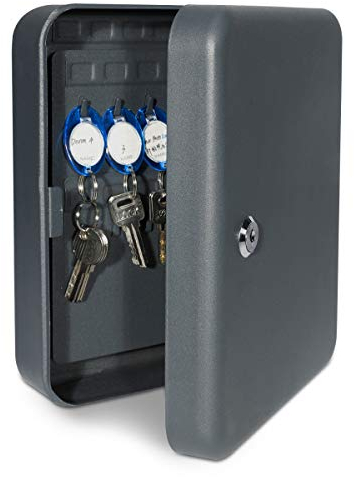 Navaris Armadietto Appendichiavi in Acciaio 48 Ganci - Cassetta Portachiavi 48 Chiavi 25x20x8cm - con Serratura e Materiale Montaggio Parete - Grigio