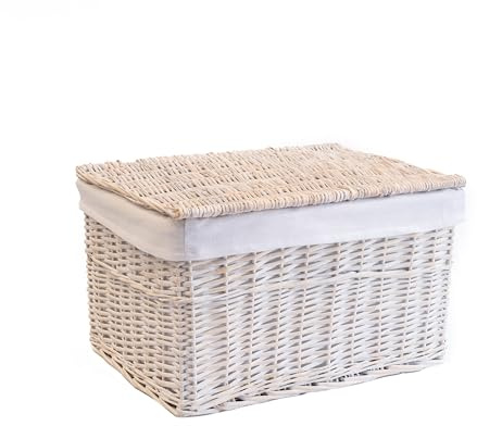 Grande cesto portaoggetti in vimini naturale (molto piccolo, bianco lavato)