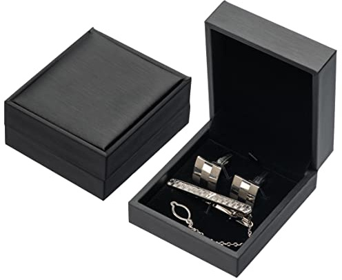 Giftop PU Leather Cufflink Tie Clip Box Cuff Links Storage Gift Box Jewelry Display Case (Black)