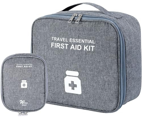 Bolsa Médica Portátil, 2 Piezas de Primeros Auxilios, Mini Botiquín para Familia y Deportes al Aire Libre (Gris)
