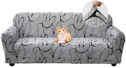 Jaotto Funda para Sofa 4 Plazas Funda Cubre Sofa Ajustable Fundas de Sofá Elasticas Extraíbles Lavables Antideslizante Protector Cubiertas de Sofá con Brazos de Sala de Estar,Estilo Gris