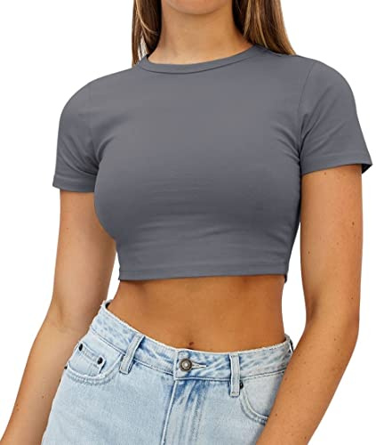 AirMood Maglietta Tee Estiva Cropped da Donna Tops a Maniche Corte Casual, grigio., L